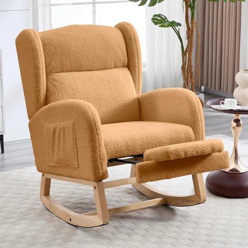 Miniatura 8 de NIOIIKIT Nursery Rocking Chair with Footrest, Teddy Upholstered Glider Chair, Nursery Gliding Recliner with Side Pocket, Glider Rocker for Living