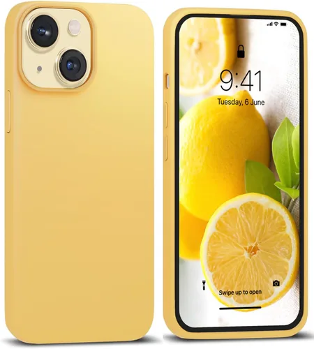 Miniatura 15 de IceSword Funda compatible con iPhone 15 Stone de silicona líquida delgada y protectora, suave antiarañazos, beige claro, crema y arena cálida