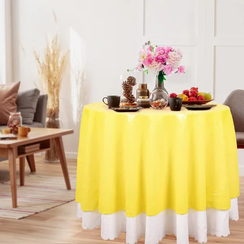 Miniatura 3 de DUOBAO Mantel Redondo Amarillo de 60 Pulgadas Mantel de Mesa con Lentejuelas Decoración de Cumpleaños Manteles con Lentejuelas Manteles de Mesa