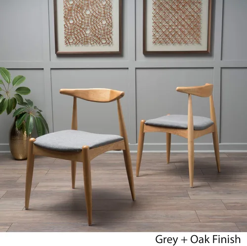 Miniatura 4 de Sandra Grey set de 2 sillas modernas, para comedor, estilo mediados de siglo, de tela color gris y madera de nogal. Gris / Roble