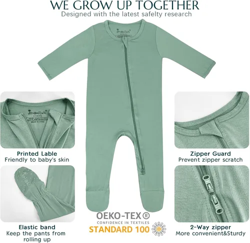 Miniatura 30 de Jimonda Pijama de bambú para bebé, unisex, para niños y niñas, de una pieza, manga larga, cierre de cremallera de 2 vías, mameluco