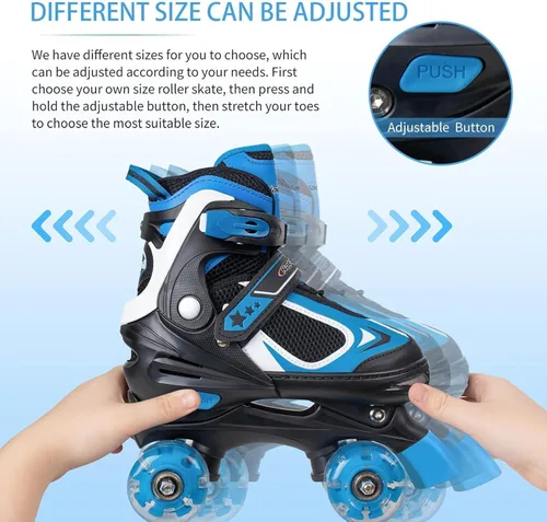 Miniatura 4 de Nattork Patines de ruedas para niños y niñas, patines cuádruples ajustables de 4 tamaños con todas las ruedas iluminadas - regalo de cumpleaños