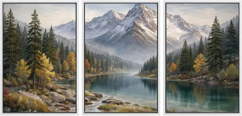 Miniatura 13 de SIGNWIN Lienzo enmarcado para pared, juego de arte tranquilo con reflejo de lago, acuarela, montaña y agua, ilustraciones modernas, arte abstracto