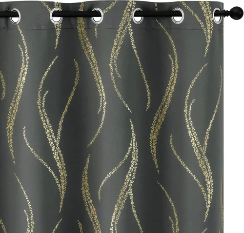 Miniatura 33 de Yakamok Cortinas opacas de 84 pulgadas de largo para sala de estar, con aislamiento térmico, patrón de líneas onduladas doradas, patrón de puntos
