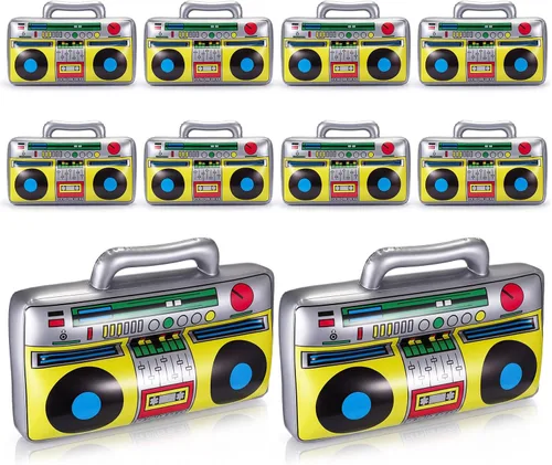 meekoo 3 piezas inflables de radio Boombox decoraciones de fiesta, 16.5 pulgadas, accesorios de radio retro de los años 80 y 90 para raperos, tema