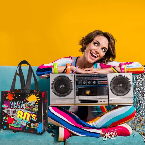 Miniatura 4 de Blosssound 30 bolsas de recuerdo de fiesta de los años 80 a granel no tejidas de vuelta a los 80, bolsas de regalo de hip hop, golosinas