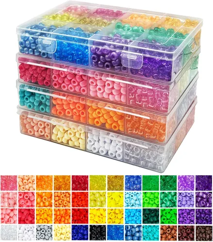 Miniatura 7 de Cuentas de pony, 4200 piezas, 28 colores, cuentas de plástico para hacer pulseras artesanales, cuentas para el cabello para trenzas, cuentas