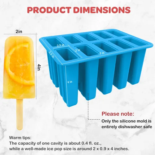 Miniatura 5 de Miaowoof Moldes caseros para paletas de hielo, 10 cavas de silicona sin BPA, con 50 varillas, 50 bolsas, 10 palitos reutilizables, embudo, cepillo