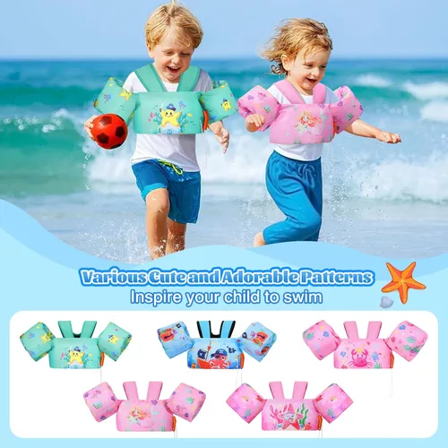 Miniatura 6 de Moko Banda de natación para niños de 20-30-50 libras, bonito chaleco de natación de dibujos animados para niños pequeños, flotadores de piscina