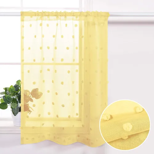 Miniatura 3 de Cortinas cortas amarillas de 30 pulgadas de largo para ventanas de cocina, juego de 2 unidades de cortinas transparentes con bolsillo para barra