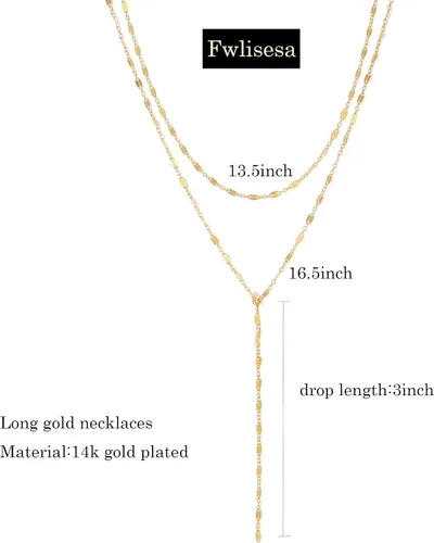 Miniatura 4 de Collar de oro para mujer, delicados collares largos chapados en oro de 14 quilates, barra de graduación, collar de lariat de circonita cúbica