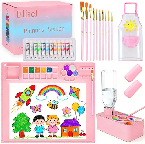 Miniatura 9 de Elisel Estación de pintura, kit de suministros de pintura artística 5 en 1, limpiador de pinceles de pintura (actualizado), tapete de pintura