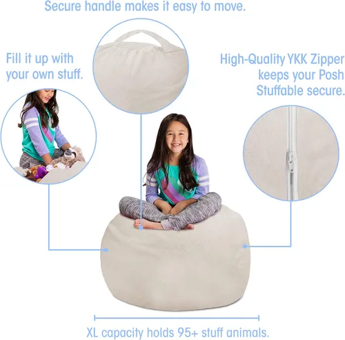 Miniatura 2 de Posh Creations Stuffable - Funda para silla de puf de almacenamiento de animales de peluche para niños, organizador de juguetes para niños, grande