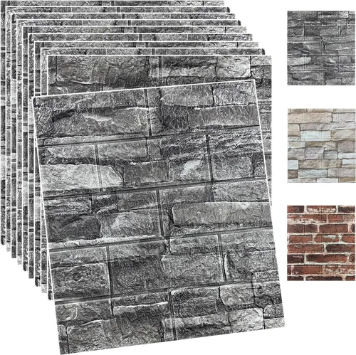 Miniatura 7 de 20PCS Paneles de Pared 3D de Espuma para Despegar y Pegar, Papel Tapiz de Ladrillo 3D para Despegar y Pegar, Panel de Pared de Piedra Falsa