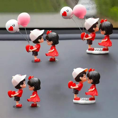 Miniatura 10 de Lindos adornos para pareja, decoración del tablero del automóvil, decoración del automóvil, figuras de acción de dibujos animados para parejas, 2