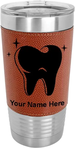 Miniatura 12 de LaserGram Vaso aislado al vacío de 20 onzas, con dientes, grabado personalizado incluido (piel sintética, estilo béisbol)