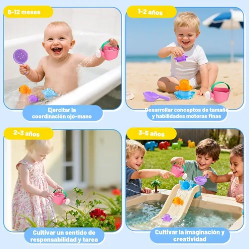 Miniatura 7 de Fajiabao Juguetes de baño para bebés de 1 a 3 años, juguetes de baño para niños pequeños, sin moho, para bañera de 2 a 4 años, arena, playa