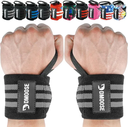 Miniatura 13 de DMoose Fitness Muñequeras para levantamiento de pesas de 18 pulgadas – Envoltura de gimnasio resistente con lazo para el pulgar para apoyo y alivio
