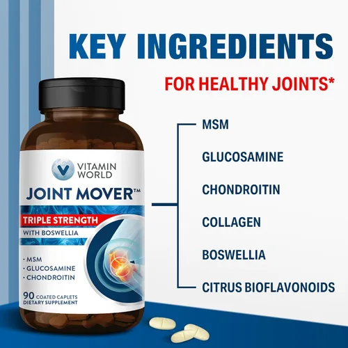 Miniatura 6 de Vitamin World Movimiento de articulaciones de triple fuerza, glucosamina condroitina con suplemento de apoyo articular MSM, extracto de colágeno