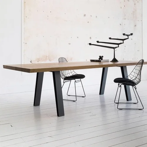 Miniatura 2 de Mesa moderna de madera maciza simple para el hogar, dormitorio, oficina, sala de reuniones, escritorio de computadora, patas de metal fuertes