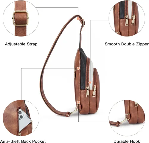 Miniatura 17 de Telena Riñonera pequeña para mujer, de cuero, cangureras, bolsa de pecho para mujer