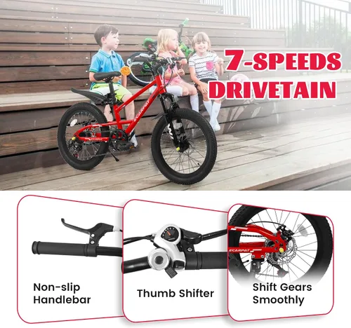 Miniatura 3 de Bicicleta de montaña para niños de 20 pulgadas, bicicleta de montaña para niños y niñas de 8 a 12 años, 7 velocidades para adolescentes, bicicletas