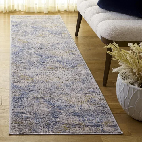 SAFAVIEH Palma Collection - Alfombra de pasillo, 2 pies 2 pulgadas x 9 pies, color beige y azul, diseño geométrico, ideal para zonas de alto tráfico