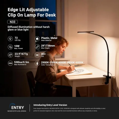 Miniatura 2 de NEEWER Entry Level Version 10W Desktop LED Lamp with Clamp, Color Edge Lit Flexible Monitor Clip Light, 5 Color Modes, Eye Friendly Dimmable for