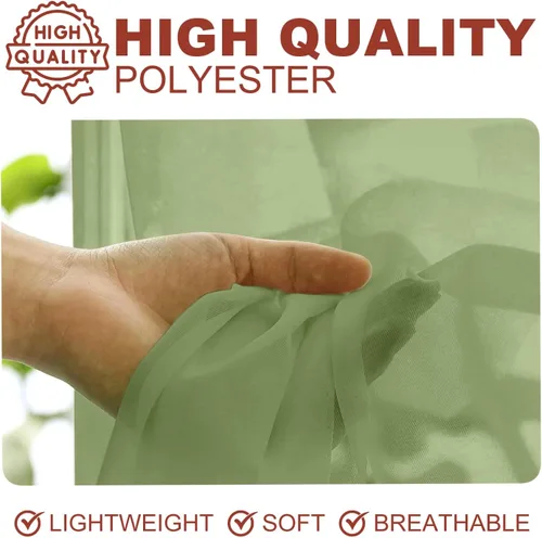 Miniatura 3 de YHSF Cortinas traslúcidas – Juego de 2 paneles para decoración del hogar – Elegantes cortinas de gasa sólida con bolsillo para barra para Verde
