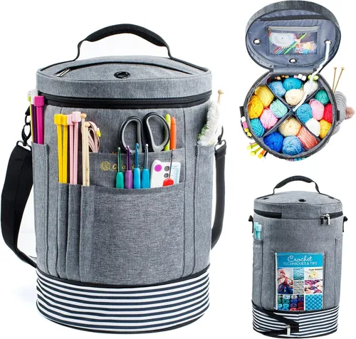 Miniatura 10 de MYBAGZING Organizador de almacenamiento de hilo expandible, bolsa de ganchillo y bolsa de hilo con cierre de cremallera, soporte de hilo para Rosa-Ⅱ