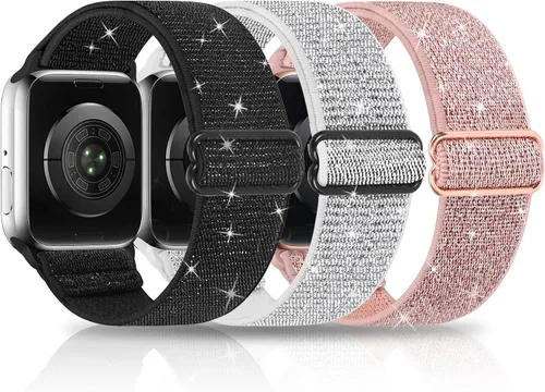 Miniatura 12 de Paquete de 3 bandas elásticas brillantes compatibles con Apple Watch Band de 1.99 pulgadas, 1.49 pulgadas, 1.57 pulgadas, 1.57 pulgadas, 1.61