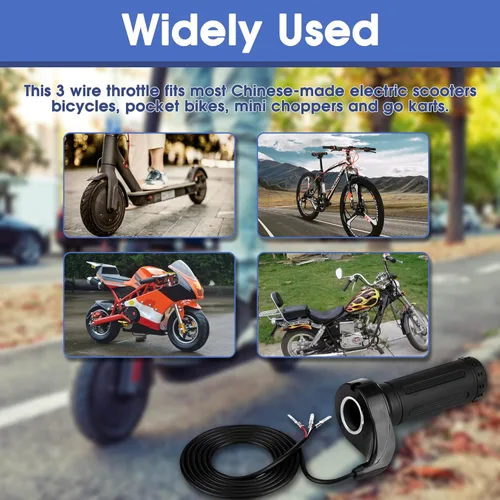 Miniatura 5 de KIMISS Acelerador de motocicleta, agarre universal de acelerador de velocidad de scooter eléctrico con 3 cables 12, 24, 36, 48V