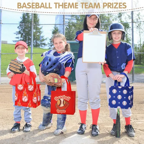 Miniatura 6 de Kigeli 60 bolsas de regalo de fiesta de béisbol, bolsas de regalo reutilizables no tejidas con asas, bolsas de dulces para fiesta de equipo, como se