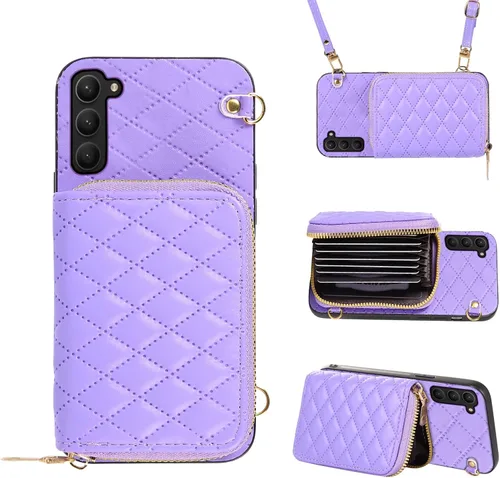 Miniatura 9 de Funda cartera desmontable con correa cruzada para Samsung Galaxy S20 FE 5G 6.5 pulgadas con cremallera, múltiples ranuras para tarjetas, soporte