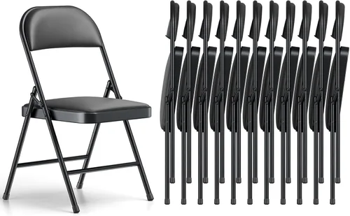 Miniatura 27 de Paquete de 2 sillas plegables, sillas plegables acolchadas de piel sintética para exteriores e interiores, asiento comercial de metal plegable