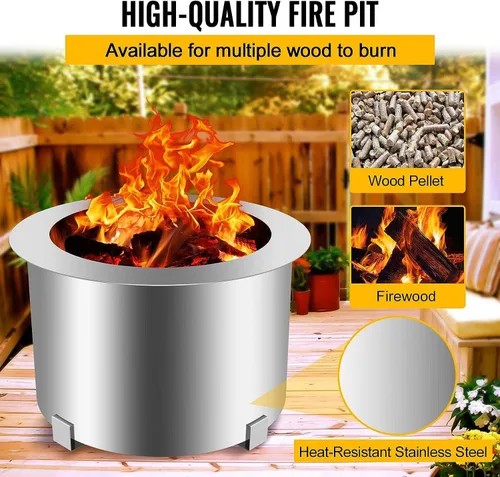 Miniatura 3 de Estufa de fogata para exteriores sin humo de 21.5 a 28.5 pulgadas, parrilla de madera para exteriores de acero inoxidable, plateado, 21.5 pulgadas