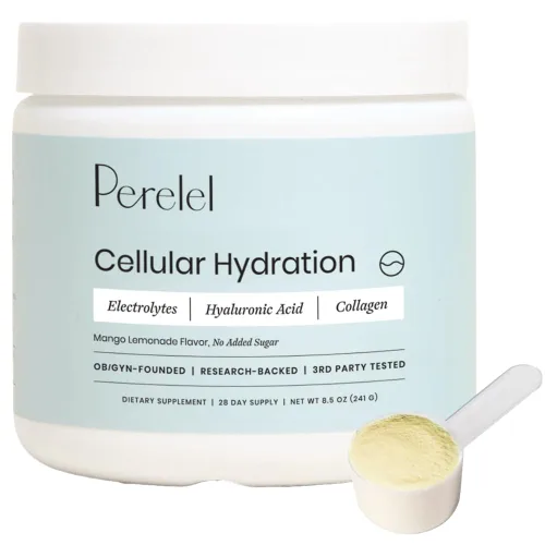 Perelel Polvo de hidratación, suplemento de electrolitos con colágeno y ácido hialurónico, sabor a limonada de mango, sin soja y gluten, sin OMG,