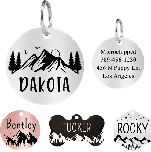 Miniatura 30 de Ultra Joys - Etiquetas de identificación de mascotas de acero inoxidable - Grabado personalizado en la parte delantera y trasera, etiquetas