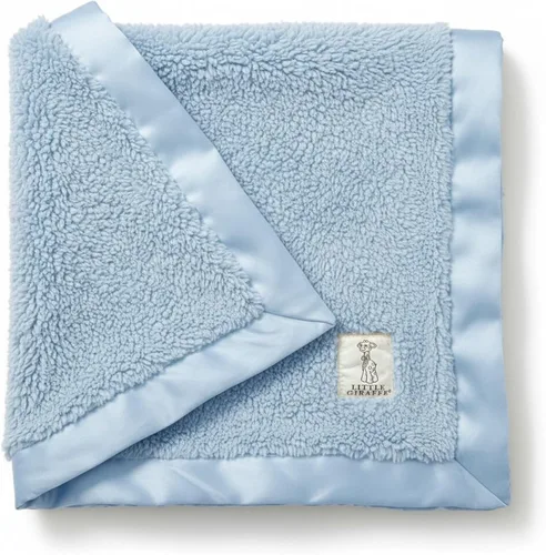 Little Giraffe Manta de chenilla para bebé, felpilla suave con ribete satinado, 29 x 35 pulgadas, color azul, ultrasuave, suave y segura, ligera y