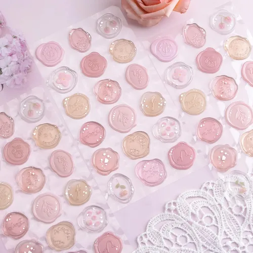 Miniatura 3 de Adhesivos de sellado de cera prefabricados transparentes, 54 adhesivos impermeables para invitaciones de boda, envoltura de regalos de cumpleaños