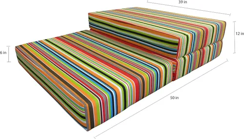 Miniatura 5 de D&D Futon Furniture Cama triple Shikibuton de rayas multicolores, espuma de alta densidad, colchón otomano plegable, tamaño individual