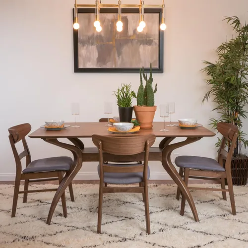 Miniatura 2 de Christopher Knight Home Idalia - Juego de comedor rectangular de patas curvas, juego de 5 piezas, nogal natural y gris oscuro