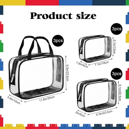 Miniatura 2 de Paquete de 9 bolsas de almacenamiento de juguetes de PVC transparente, bolsas de aseo impermeables, con cremallera, bolsas organizadoras de juguetes