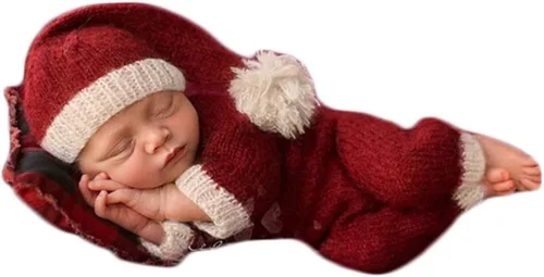 Miniatura 10 de Ropa de Navidad para recién nacido, accesorios para sesión de fotos, ropa de ganchillo, pantalones de sombrero rojo de Papá Noel, accesorios