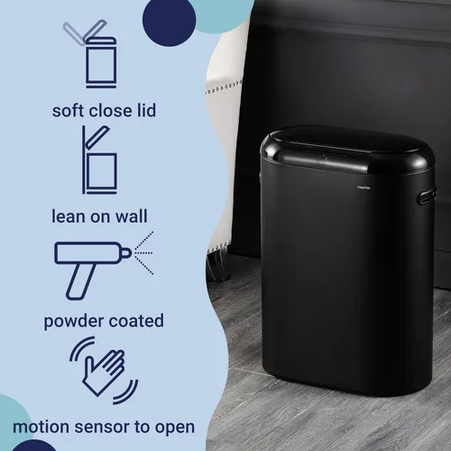 Miniatura 3 de happimess HPM1016B Robo Kitchen - Bote de basura delgado ovalado con sensor de movimiento sin contacto de 13.2 galones con modo táctil, resistente a