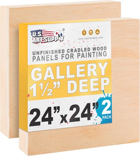 Miniatura 8 de U.S. Art Supply Paneles de madera acunados sin terminar de 5 x 5 pulgadas para pintar, galería de 1-1/2 pulgadas de profundidad