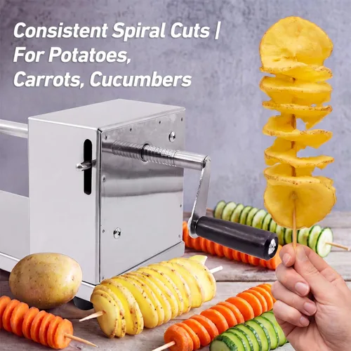 Miniatura 6 de RioRand - Cortador manual de patatas en espiral, de acero inoxidable tornado con cuchillas para papas rizadas, cortador de papas DIY para cocina