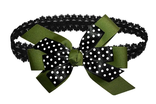 Miniatura 4 de WEBB DIRECT2U WD2U - Diadema elástica con lazo de grogrén de puntos negros para niñas (verde manzana)