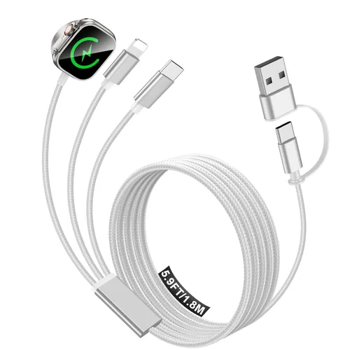 Miniatura 13 de Esenciales de viaje para cargador de Apple Watch, cargador de iPhone, cable de carga múltiple 3 en 1 tipo C/Lightning/magnético con bloque