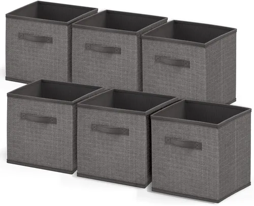 Miniatura 7 de Nestl Contenedores de almacenamiento plegables de tela, organizador de 6 cubos con asas, negro, 11 pulgadas para dormitorio, sala de juegos y más